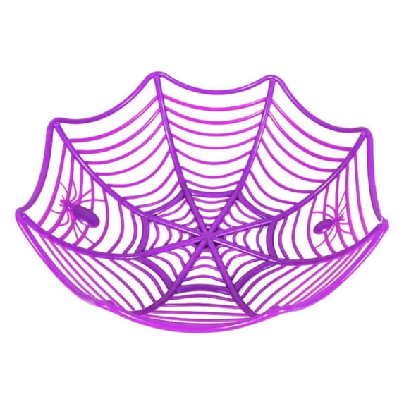 Pretty Comy Halloween Decorative Spider Web Candy Fruit Bowl Halloween Spider Web Food Storage Basket Holloween Supply Spider Web Candy Bowl Purple