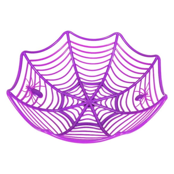 Pretty Comy Halloween Decorative Spider Web Candy Fruit Bowl Halloween Spider Web Food Storage Basket Holloween Supply Spider Web Candy Bowl Purple