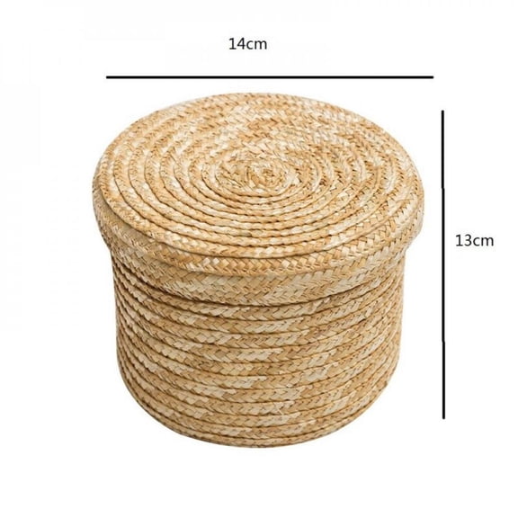 Pretty Comy Handmade Straw Woven Basket With Lid Snack Organizer Desktop Cosmetics Storage Box Recovery Baskets Home Room Flower Baske Brown
