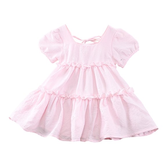 Pretty Comy Korean Girls Skirt Summer New Short Sleeve Dress Baby Flower Pattern Embossed Skirt