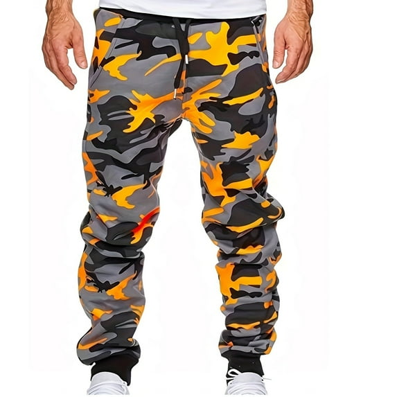 Pretty Comy Men's Stylish Comfy Camouflage Pattern Joggers With Pockets Pants, Slim-fit Drawstring Men's Bottom Clothing For Hiking Jogging Cycling Outdoor Fitness Workout Long Pants