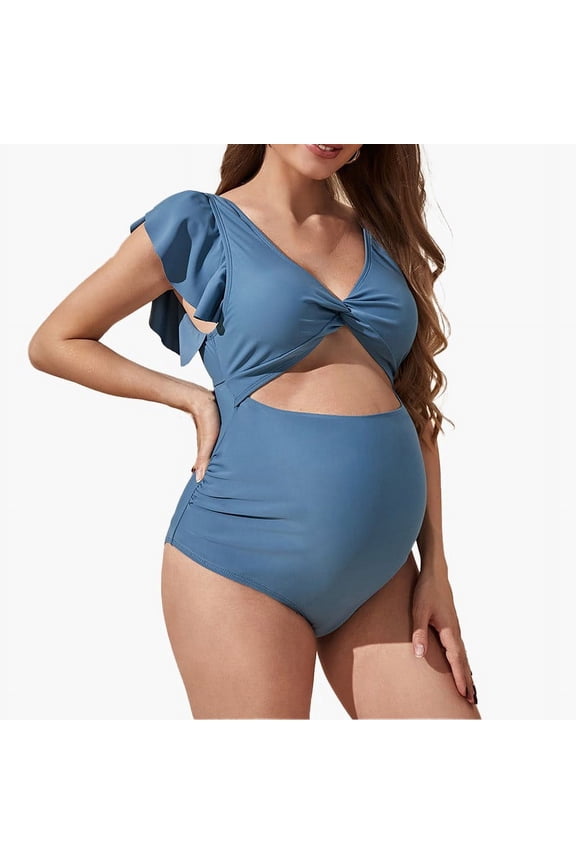 Pregnant Women's 2024 New Fashion Solid Color Loose Short Sleeve Belly Covering One Piece Swimwear