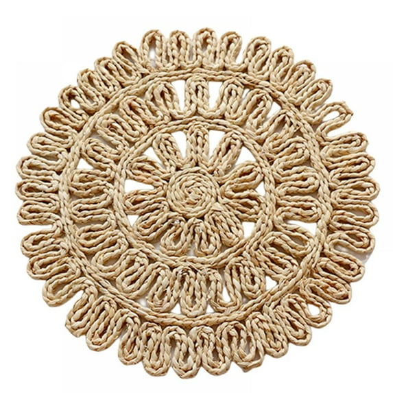 Pretty Comy Round Woven Placemats for Dining Table Natural Braided Rattan Tablemat Hollow Wicker Charger Plates for Holiday Christmas Kitchen Table Mat, Beige