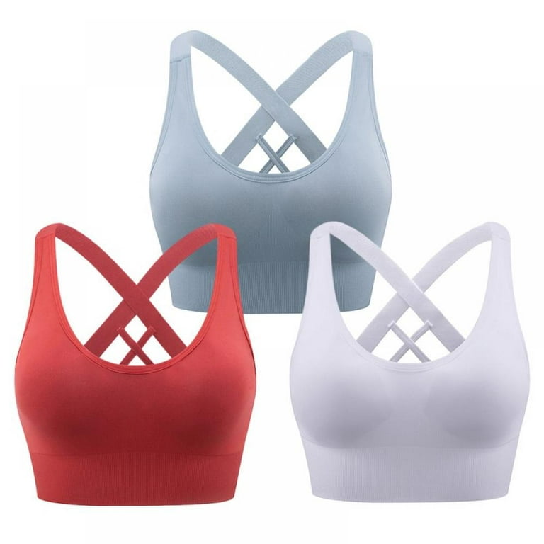 Pretty Comy Sports Bra for Women,Criss-Cross Back Padded Strap Moisture  Absorption Yoga Sports Medium Support Fitness Underwear with Removable