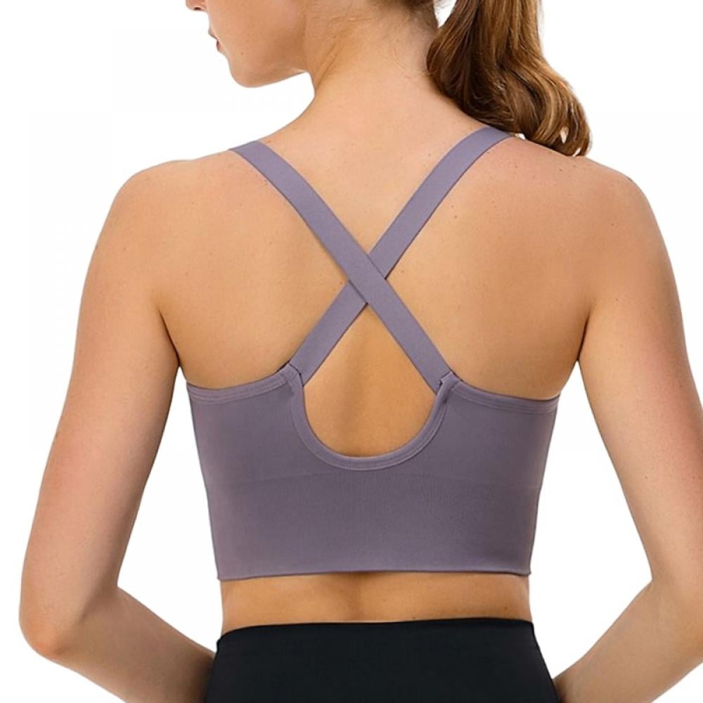 Sports Bra Double Shoulder Straps Cross Back Sports Bras Women Elasticity  Tank Top Comfortable Shockproof Workout Crop Tops (Color : Purple, Size 
