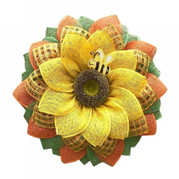 Pretty Comy Sunflower Bee Wreath, Yellow, Round, Artificial Wreath for Home Decor
