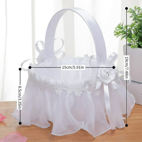 Pretty Comy Wedding Flower Girl Basket with Rhinestone Decor White Flower Girl Basket