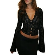 PRETTY COMY Women Fashion Long Sleeved Tops Leopard Print Lace Summer Woman Mesh Yarn Cardigan