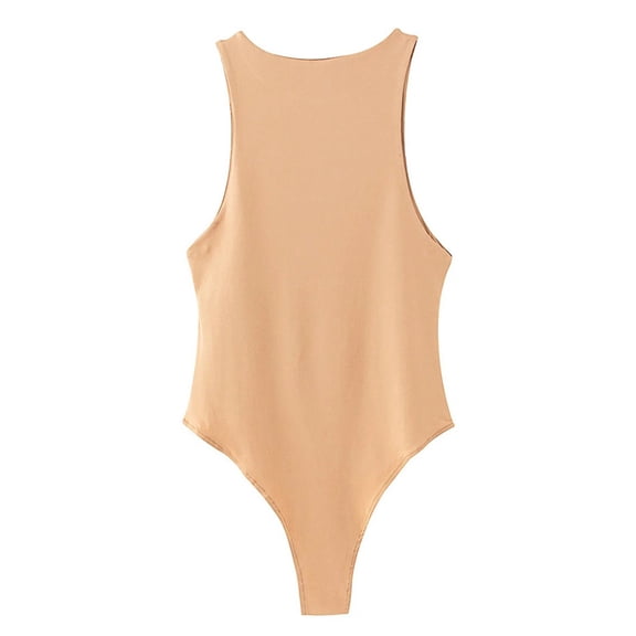 Pretty Comy Women Monochrome Sexy One Shoulder Sleeveless Bodysuit Solid Color Bottom Tights