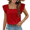 thumbnail image 1 of Pretty Comy Women's Casual Summer Square Neck Tank Tops Sleeveless Ruffle Chiffon Blouses Top Shirts, 1 of 7