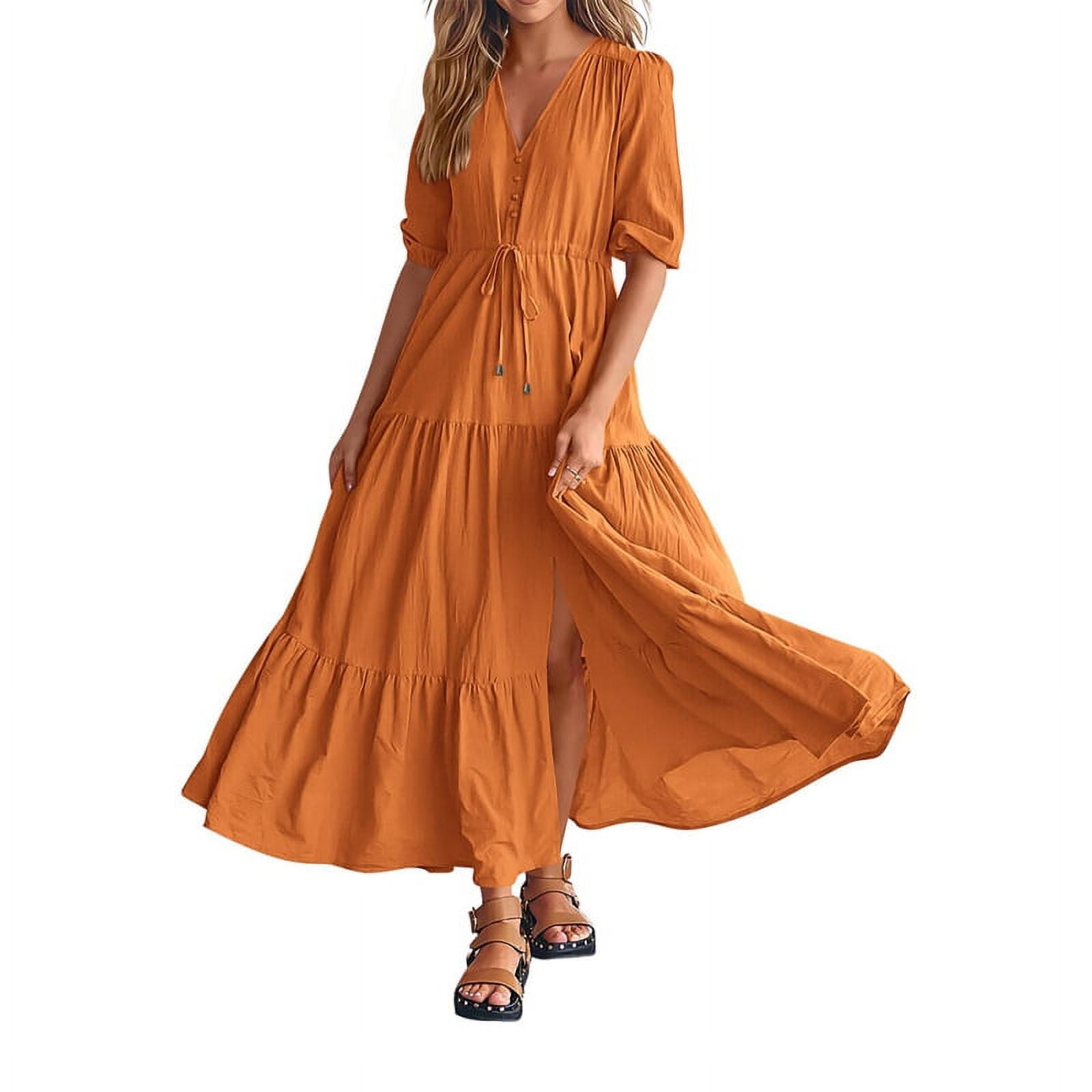 Pretty Comy Women's Summer Dresses Short Sleeve V Neck Button ...