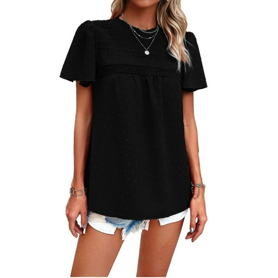 Pretty Comy Women's Temperament Solid Color Short-sleeved Parquet Top
