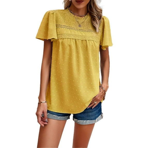 Pretty Comy Women's Temperament Solid Color Short-sleeved Parquet Top