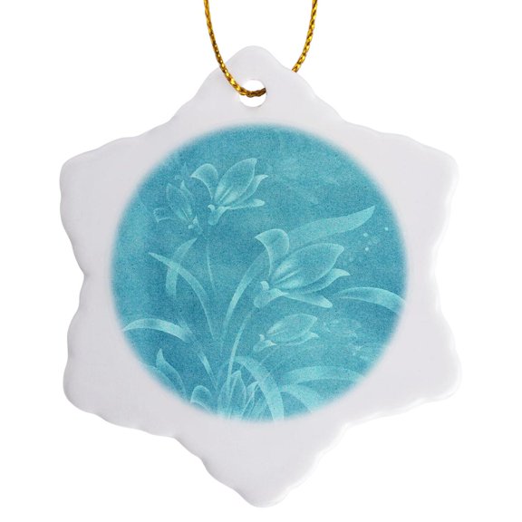 3drose, Pretty Cream Flower Overlay on Aqua, 3 inch Snowflake Porcelain Ornament