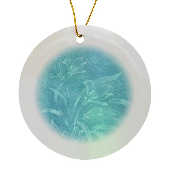3drose, Pretty Cream Flower Overlay on Aqua, Circle Porcelain Ornament