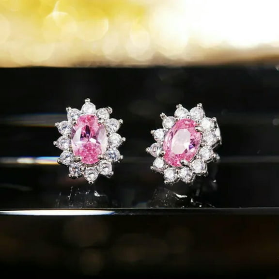 Pretty Cubic Zircon 925 Silver Stud Earring Women Engagement Gift A Pair