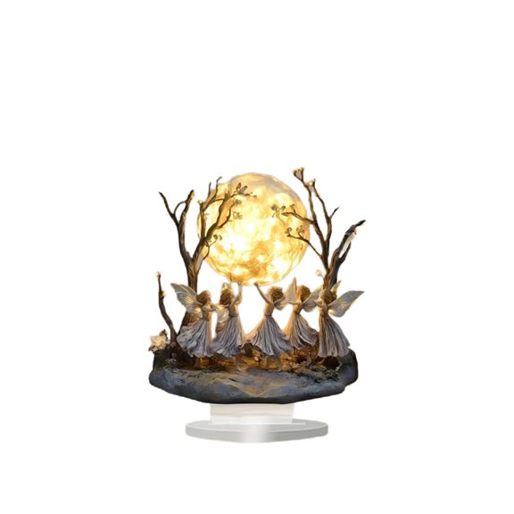 Pretty Cute Angel Moon Night Light, Multicolor Glow Angel Night Light Decoration Table Ornament Statues Night Light Angel Moon Light Lamp Sculpture