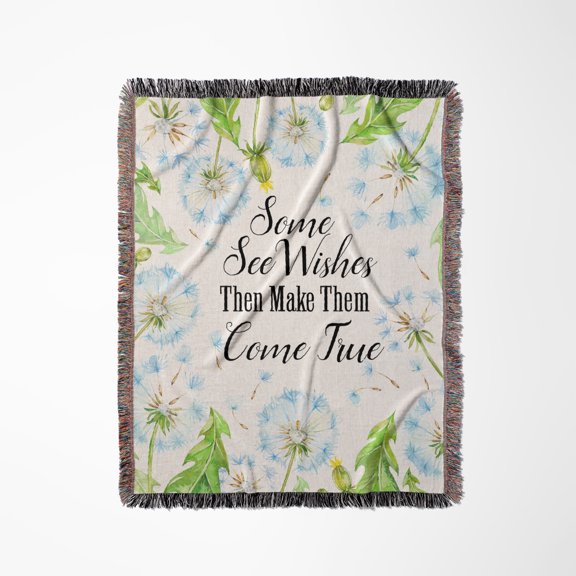 Pretty Dandelion Flowers With Some See Wishes And Make Them Come True, Woven Blanket