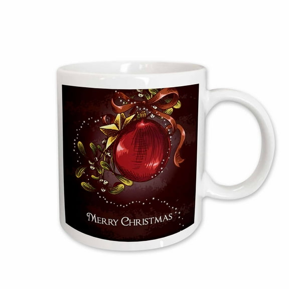 3drose, Pretty Dangling and Sparkly Red Christmas Ornament with Ribbons and the Words Merry Christmas, 11oz Mug