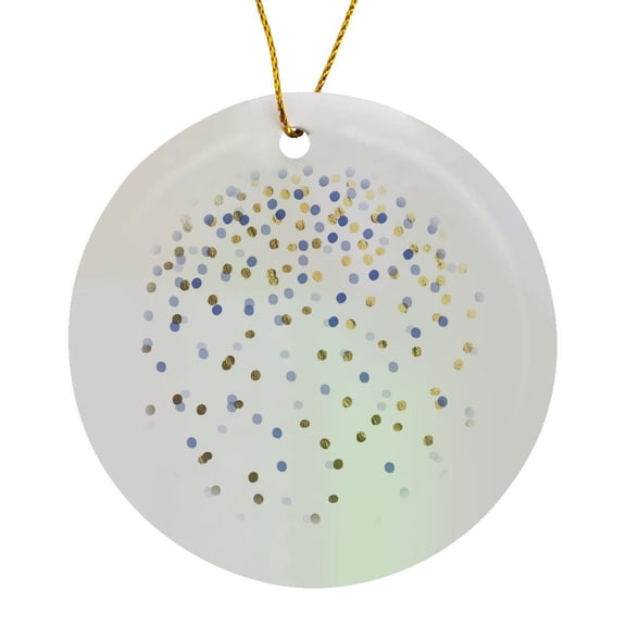 3drose, Pretty Dark Blue and Gold Confetti Pattern, Circle Porcelain Ornament