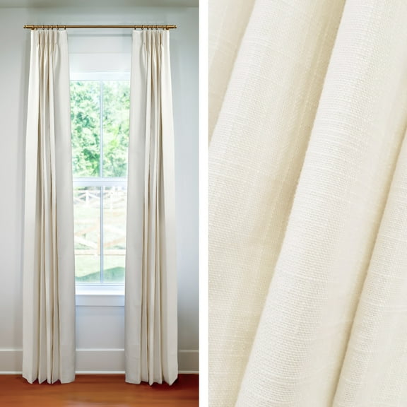 Pretty-Darn-Quick Custom Drapes: Slub Canvas White, Lined, and Pinch-Pleated (2 x 25" Wide Panels) (84", 96", or 108" Lengths) - 84 inches