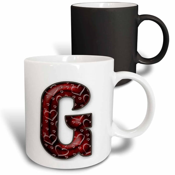 3drose, Pretty Deep Red Clear Hearts Monogram Initial G, 11oz Magic Transforming Mug