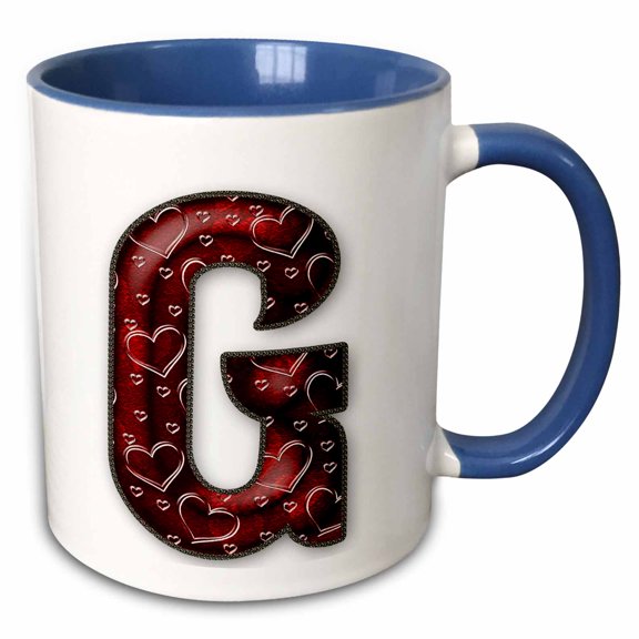 3drose, Pretty Deep Red Clear Hearts Monogram Initial G, 15oz Two-tone Blue Mug