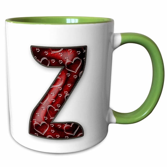 3drose, Pretty Deep Red Clear Hearts Monogram Initial Z, 15oz Two-tone Green Mug
