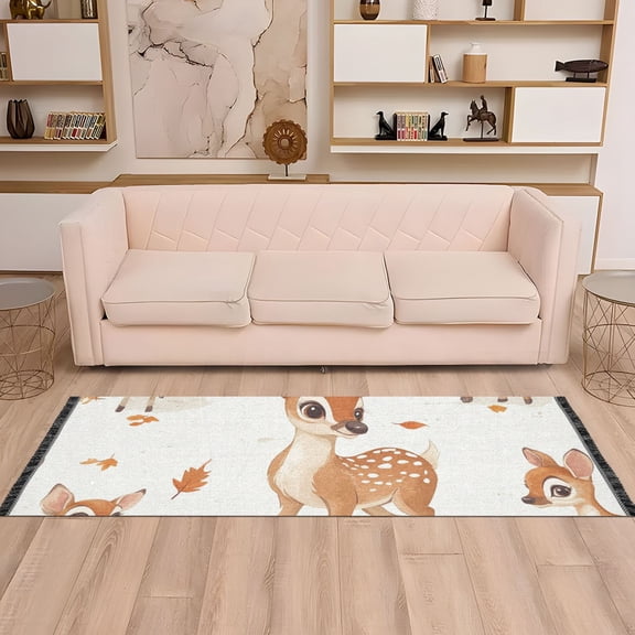 Pretty Deers Runner Rug Non-Slip Area Rugs Linen Washable Non Shedding for Kitchen Bedroom Carpet