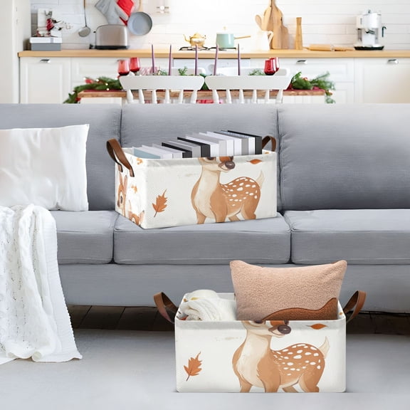 Pretty Deers Storage Bins with Handles Foldable Storage Baskets for Shelves Organizer Cloth Baskets