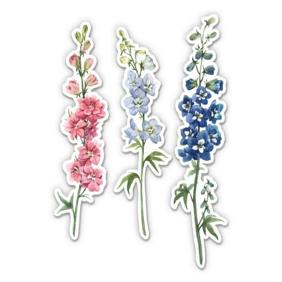 Pretty Delphinium Flowers - 3" Vinyl Sticker - For Car Laptop Water Bottle Phone - Waterproof Decal