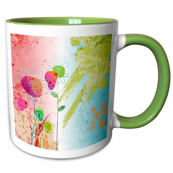 3drose, Pretty Digital Watercolor Modern Splash Floral Flowers Nature Summer Design, 15oz Two-tone Green Mug