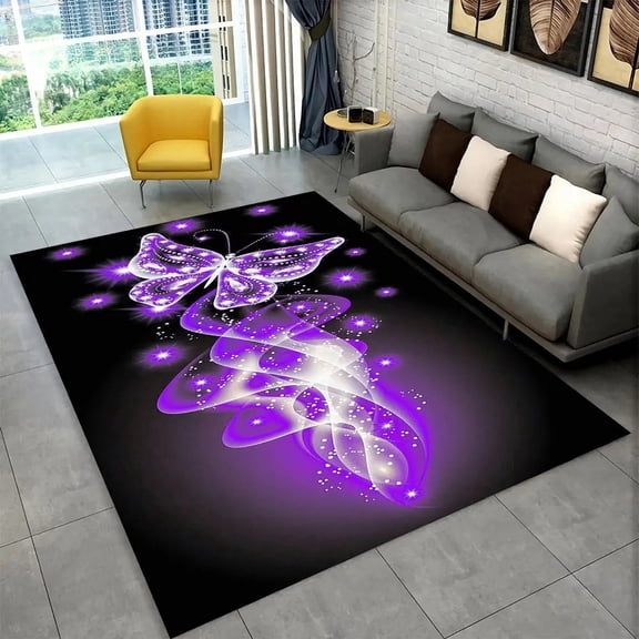 Pretty Dream Butterfly Flower Area Rug Large Carpet Rug for Home Living Room Bedroom Sofa Doormat r Kids Non-slip Floor Mats