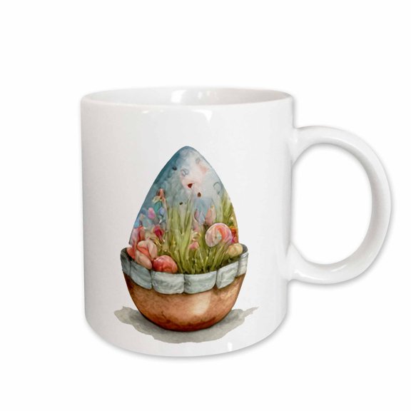 3drose, Pretty Easter Egg in a Flower Pot Illustration, 11oz Mug