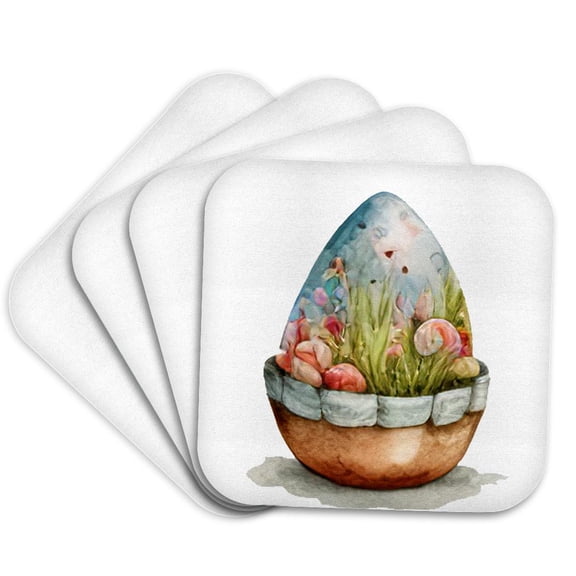 3drose, Pretty Easter Egg in a Flower Pot Illustration, Set of 4 Coasters - Soft