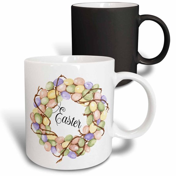 3drose, Pretty Easter Egg Wreath Illustration, 11oz Magic Transforming Mug