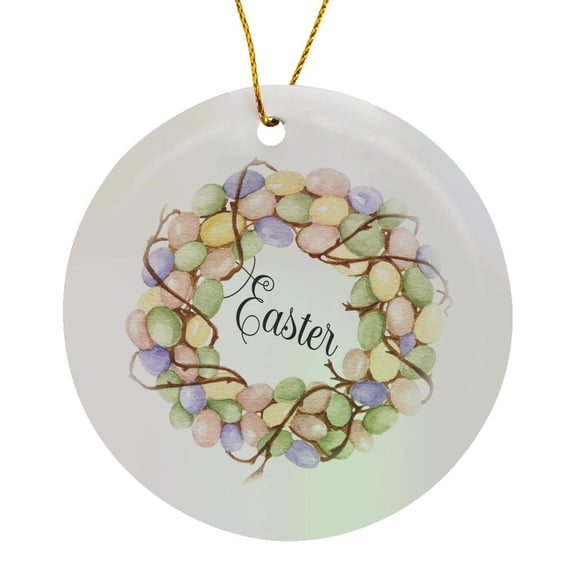 3drose, Pretty Easter Egg Wreath Illustration, Circle Porcelain Ornament