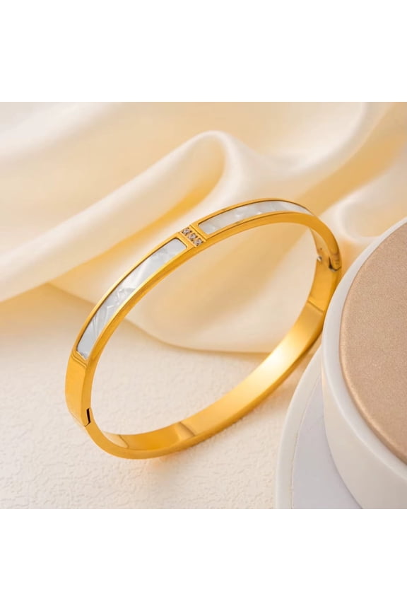 Pretty Fashion Inlaid Zircon White Mother of Pearl Layering Bangle Bracelet For Women