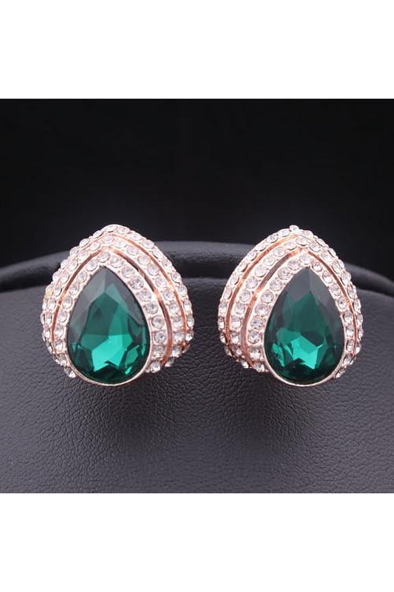 Pretty Emerald Green Rose Gold Plated big Rhinestone Crystal Women Party wear Fashion Jewelry Stud Earrings