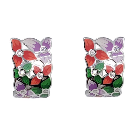 Pretty Enamel Hoop Earring 925 Sterling Silver Multicolor Clip-on Earring for Women Minimalist Handmade Gift-16x10 mm