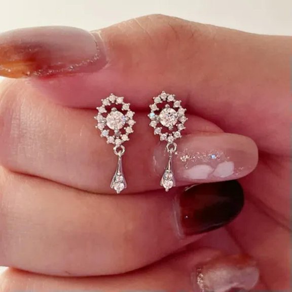 Pretty Engagement 925 Silver Drop Earring Cubic Zircon Women Jewelry A Pair