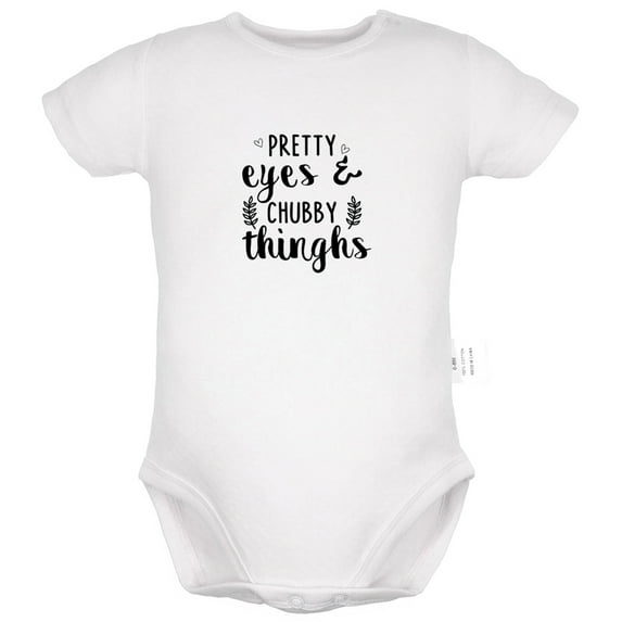Pretty Eyes Chubby Thinghs Funny Rompers For Babies, Newborn Baby Unisex Bodysuits, Infant Jumpsuits, Toddler 0-24 Months Kids One-Piece Oufits (White, 0-6 Months)