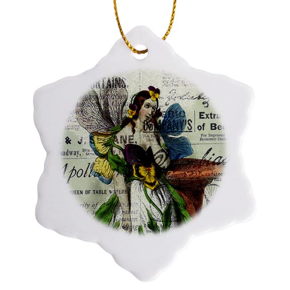 3drose, Pretty Fairy Digital Art, 3 inch Snowflake Porcelain Ornament