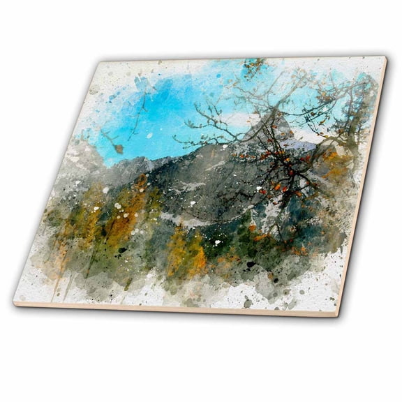 3dRose, Pretty Fall Mountain Scene Image Of Watercolor , 6 Inch Ceramic Tile