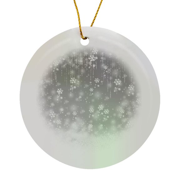 3drose, Pretty Falling Snowflakes on a Pretty Gray Background Pattern, Circle Porcelain Ornament