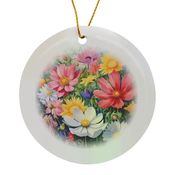 3drose, Pretty Field of Flowers Background, Circle Porcelain Ornament