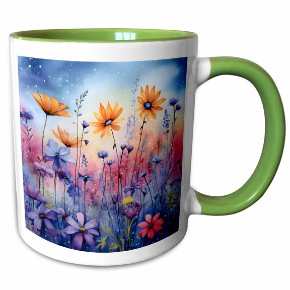 3drose, Pretty Firefly Floral Background, 11oz Two-tone Green Mug