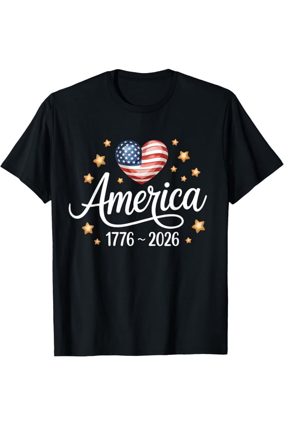 Pretty Flag Heart 1776 2026 July 4th 250th Birthday T-Shirt