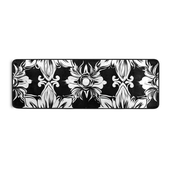Pretty Floral Black and White Runner Rug for Hallways Kitchen Non Slip 2'x 6' Washable Hall Carpet for Bedroom Entryway Laundry Room