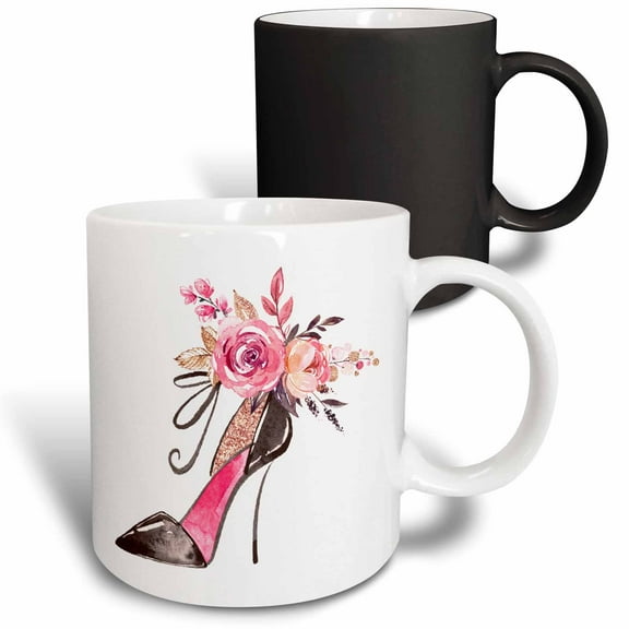 3drose, Pretty Floral High Heel Shoe Illustration, 11oz Magic Transforming Mug